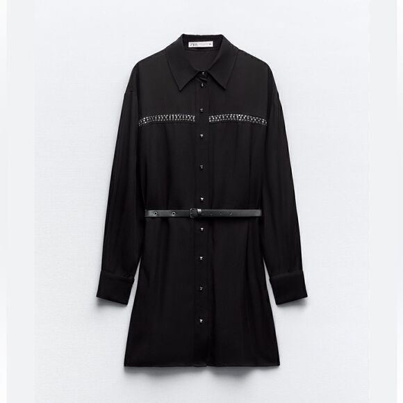 NWT Zara Studded Belted Mini Dress Sz XS - Picture 2 of 9